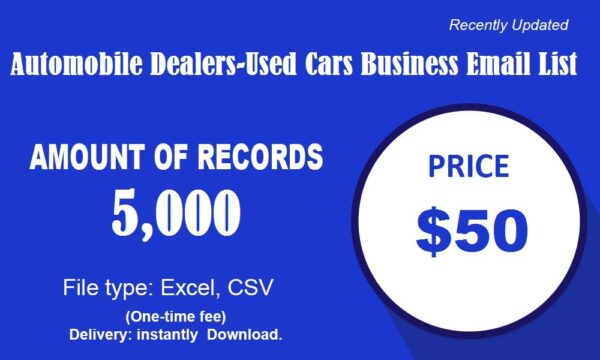 Automobile Dealers-Used Cars Email Marketing Data